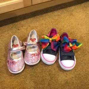 2 pair slip-on Velcro toddler shoes size 8.5